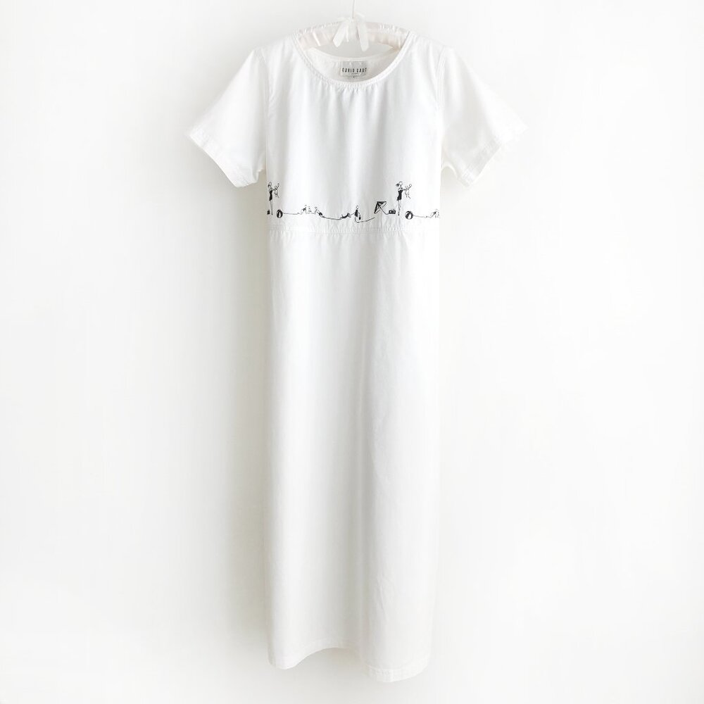 David Dart Maxi Dress with Embroidered Family Beach Scene